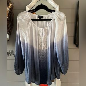 I.N. Studio White and Blue Ombre Blouse